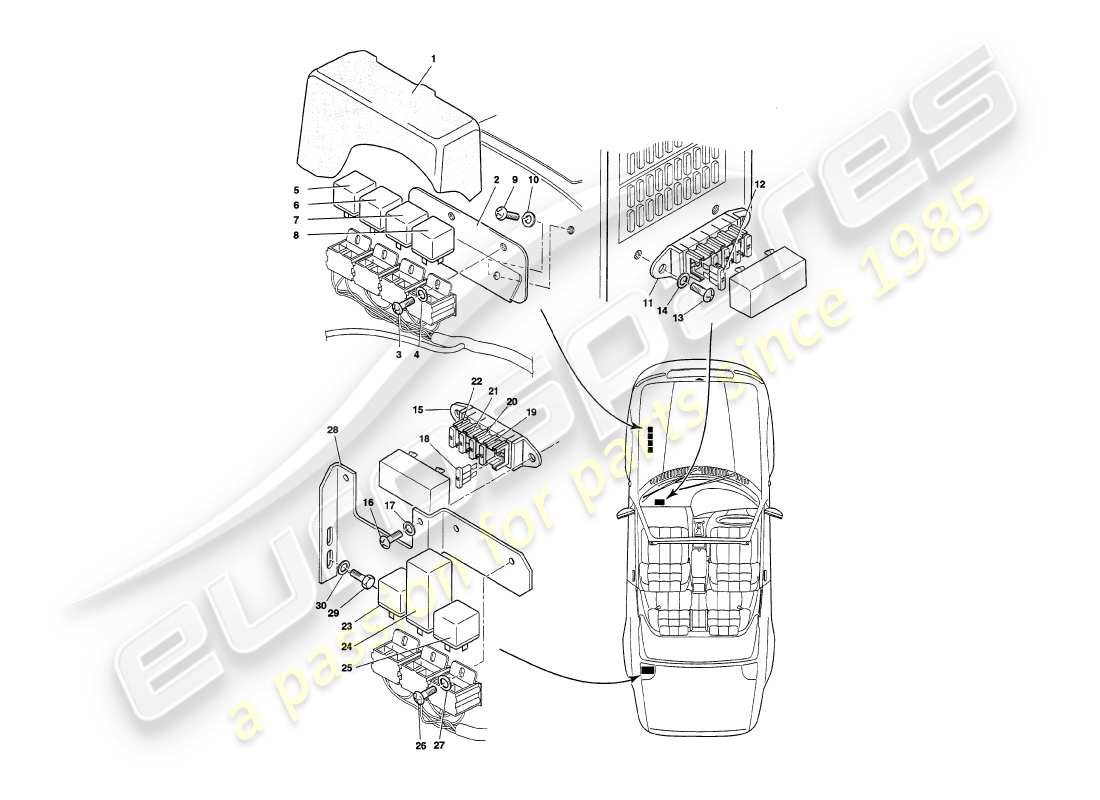 aston martin v8 volante (1998) relè, diagramma delle parti su vin 89026