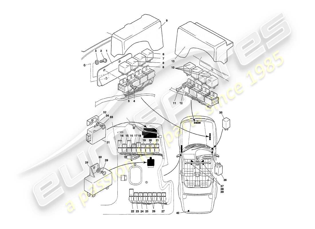 aston martin v8 volante (1997) relè, diagramma delle parti su vin 89026