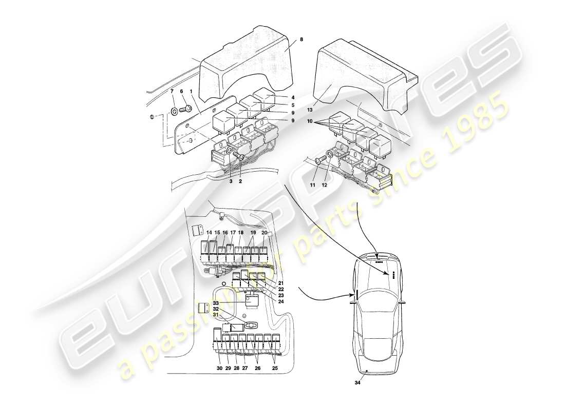 aston martin v8 coupe (2000) relè, diagramma delle parti su vin v79091