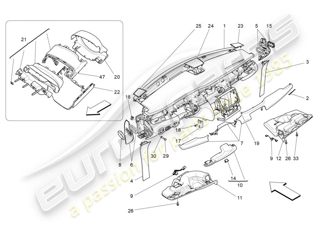 maserati qtp 3.0 bt v6 410hp (2014) diagramma delle parti dell'unità del cruscotto