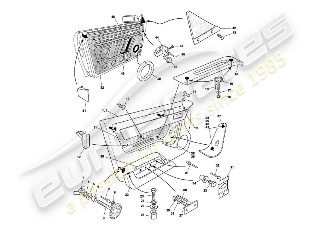 aston martin v8 volante (1997) involucro della porta diagramma delle parti