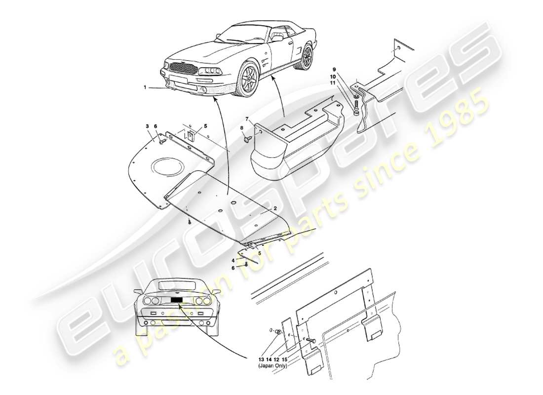 aston martin v8 volante (1997) diagramma delle parti dei raccordi del corpo