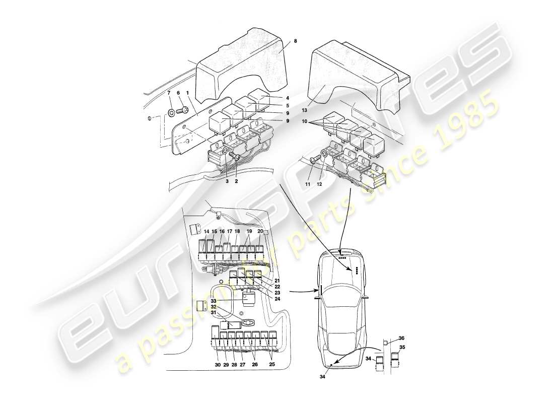 aston martin v8 coupe (2000) relè, vin v79092 sul diagramma delle parti