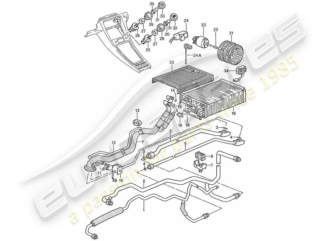 porsche 1990 (928) condizionatore - linee - unità ausiliari diagramma delle parti
