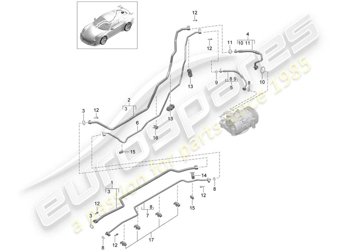 porsche 2017 (991-2 r/gt3/rs) circuito frigorifero diagramma delle parti