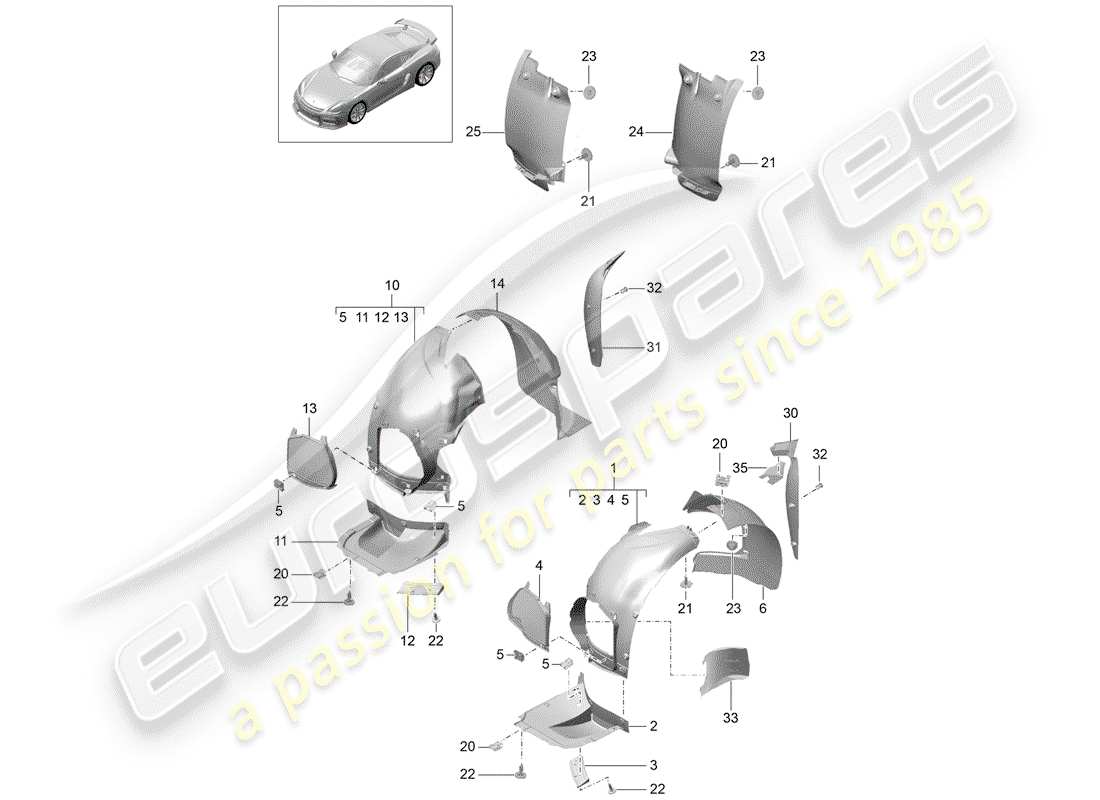 porsche 2016 (981 cayman gt4) diagramma delle parti trims