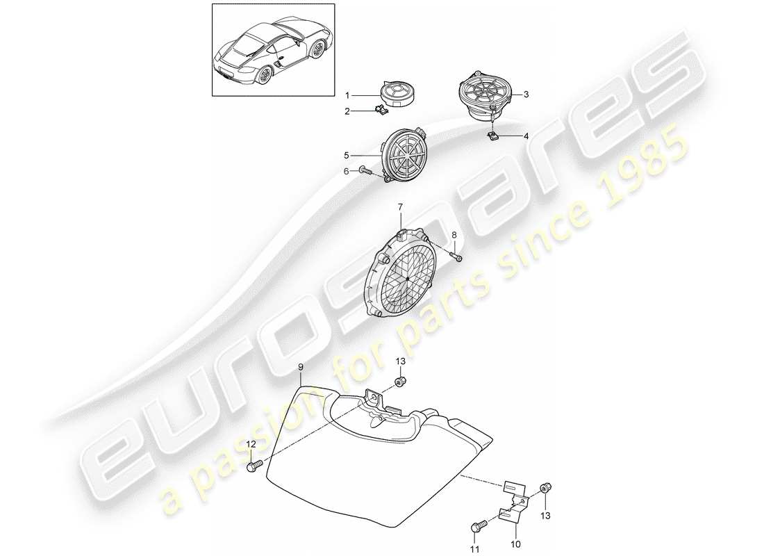 porsche 2009 (987 cayman) altoparlante schema delle parti