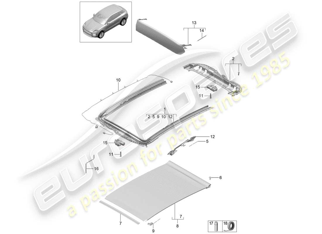 porsche 2019 (macan) tetto di vetro diagramma delle parti