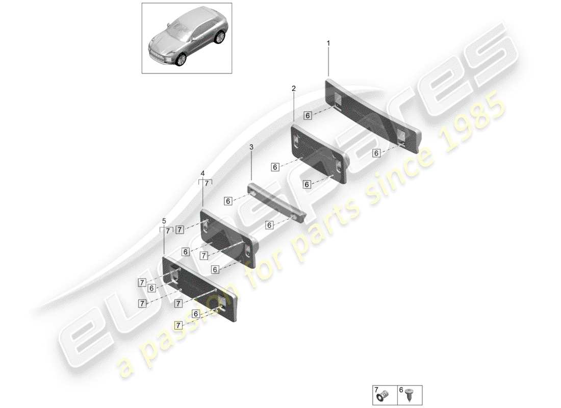 porsche 2019 (macan) supporto targa diagramma delle parti