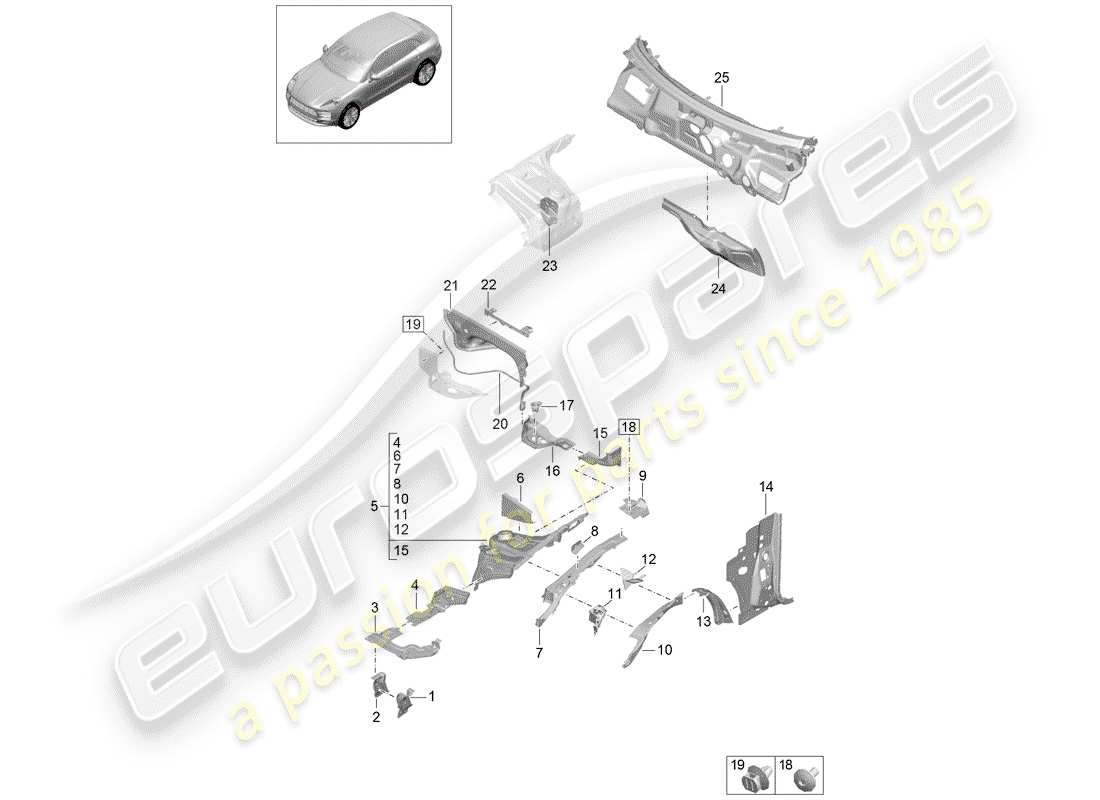 porsche 2019 (macan) fine frontale diagramma delle parti