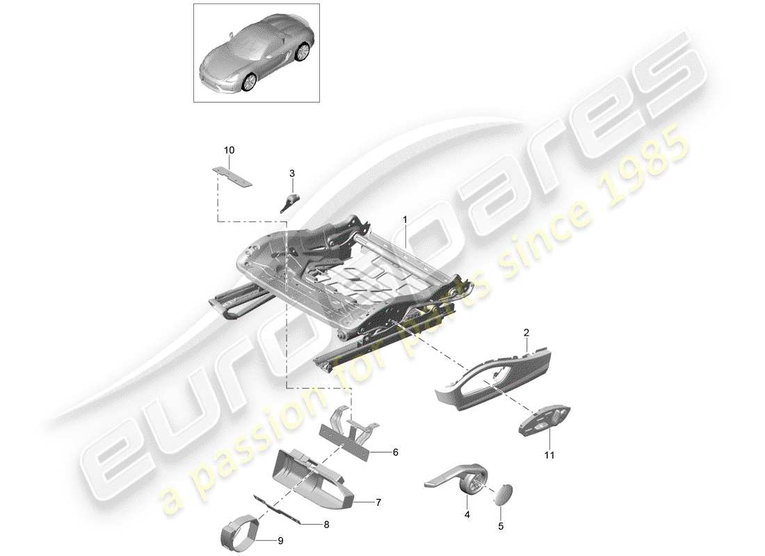 porsche 2016 (981 boxster spyder) schema delle parti telaio del sedile