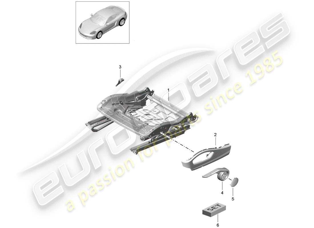 porsche 2017 (718 cayman) schema delle parti telaio del sedile