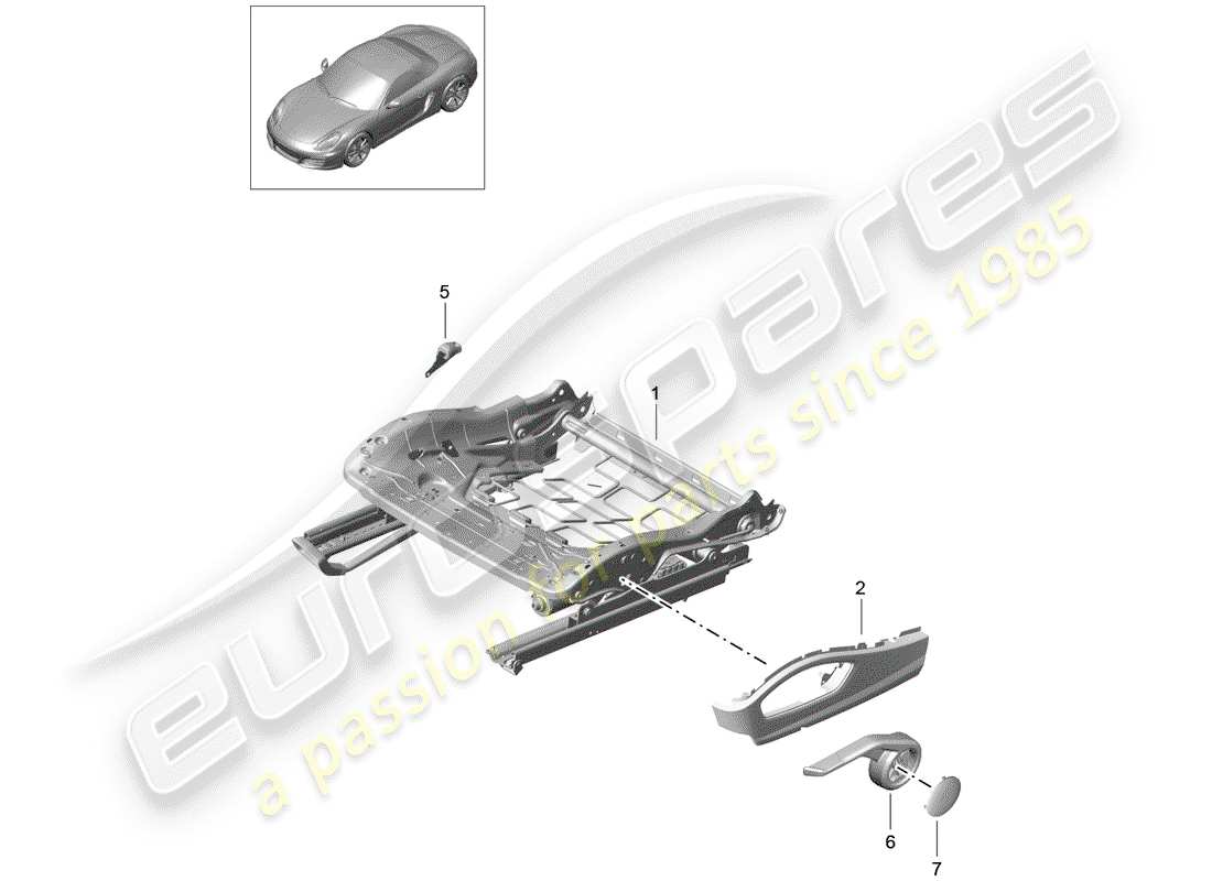 porsche 2015 (981 boxster) schema delle parti telaio del sedile