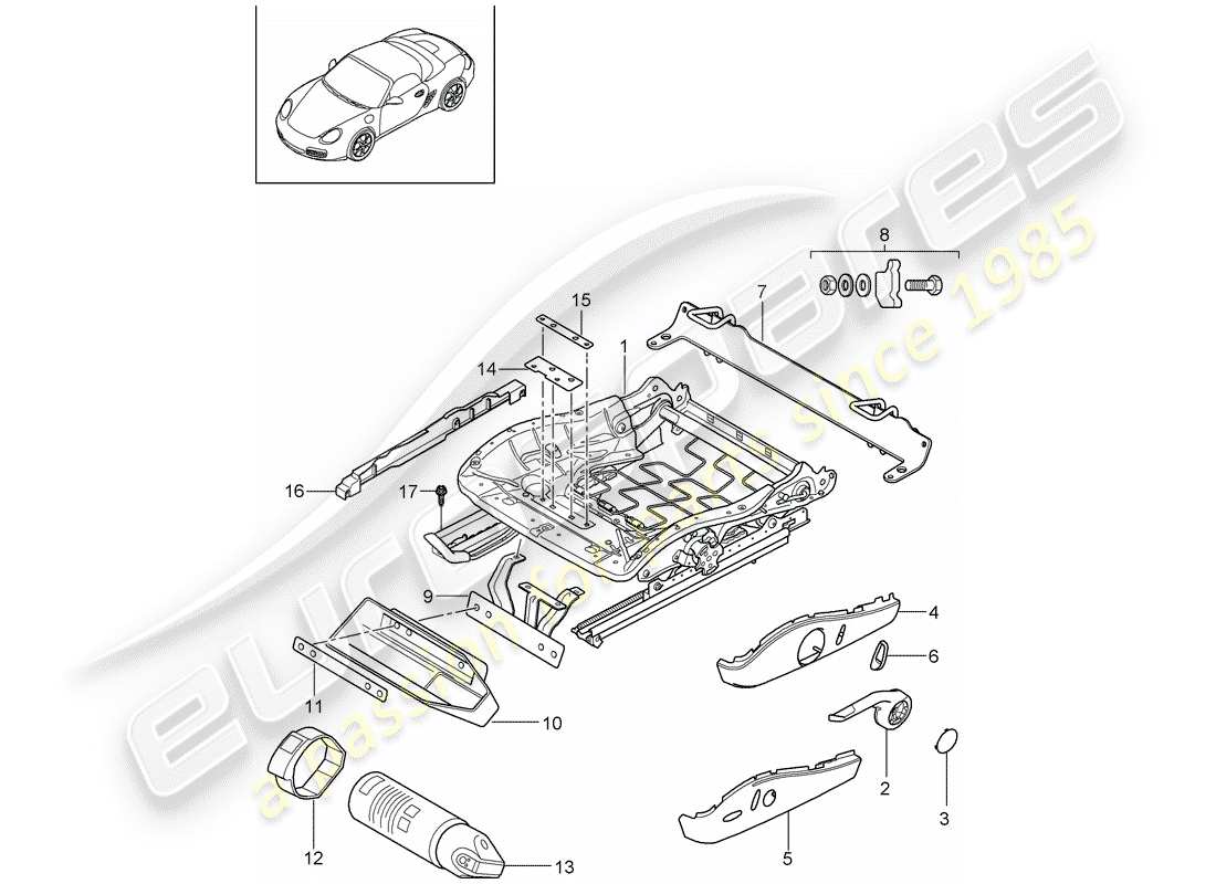 porsche 2011 (987 boxster) telaio del sedile diagramma delle parti