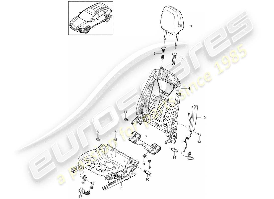 porsche 2014 (cayenne e2 92a) schema delle parti telaio - schienale