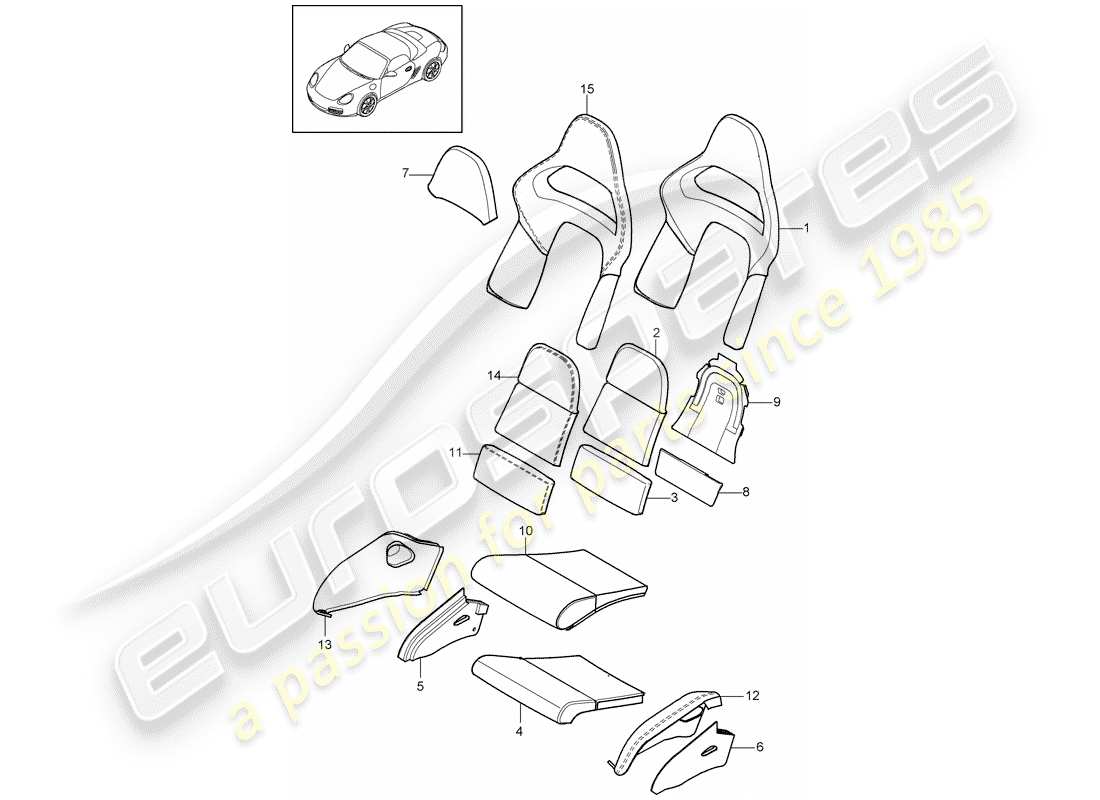 porsche 2009 (987 boxster) parte in schiuma diagramma delle parti