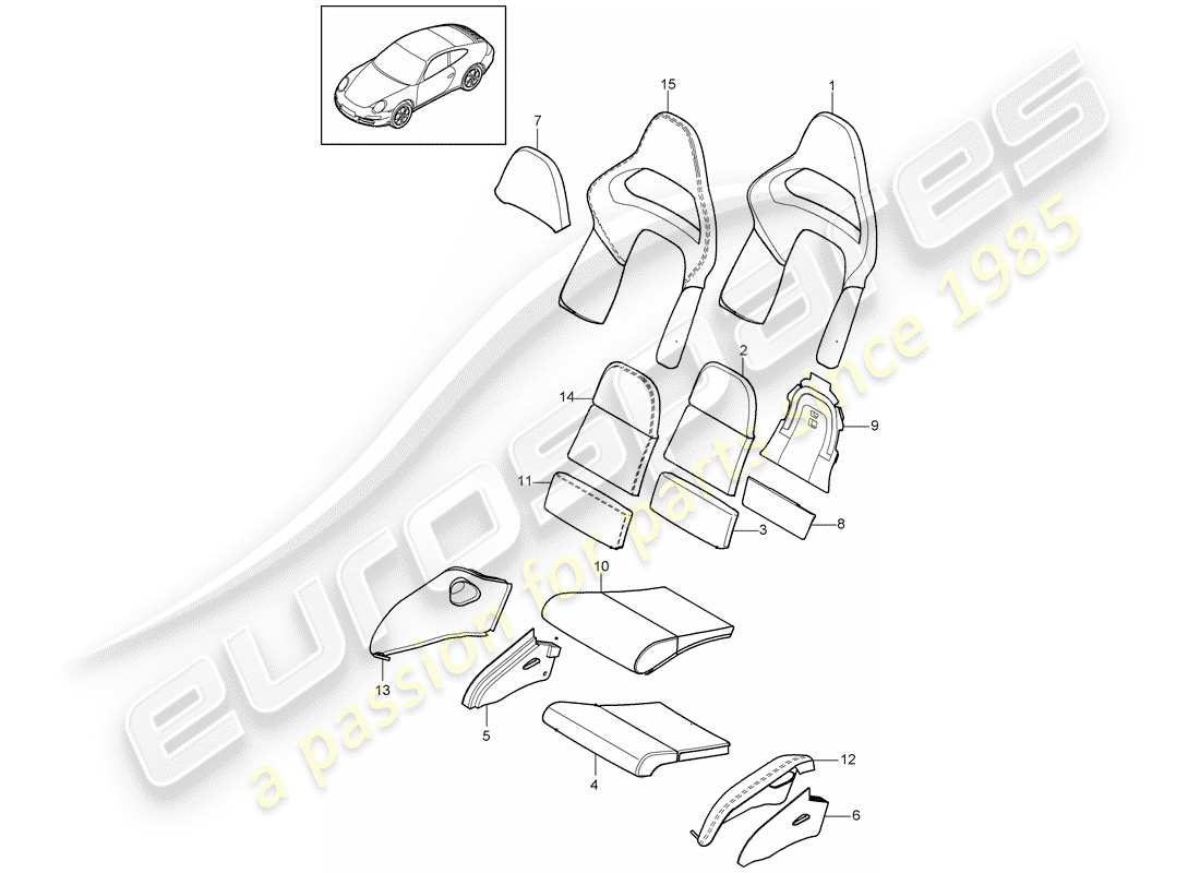 porsche 2009 (997-2) parte in schiuma diagramma delle parti