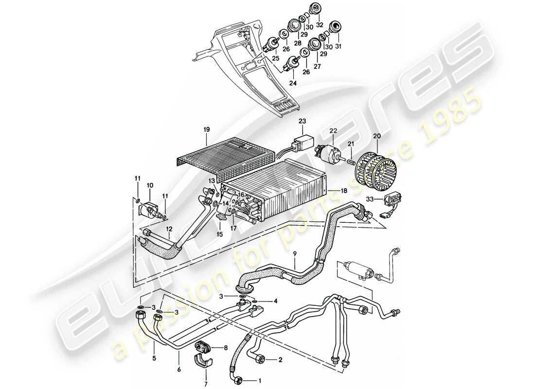 porsche 1983 (928) linee - condizionatore ausiliario - d - mj 1985>> schema parte