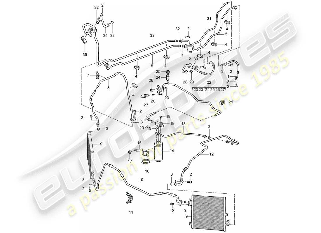 porsche 2009 997-2 turbo / gt2 schema delle parti del circuito frigorifero