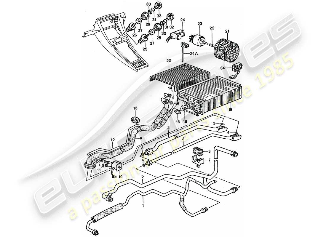 porsche 1994 (928) condizionatore d'aria ausiliario - linee diagramma delle parti