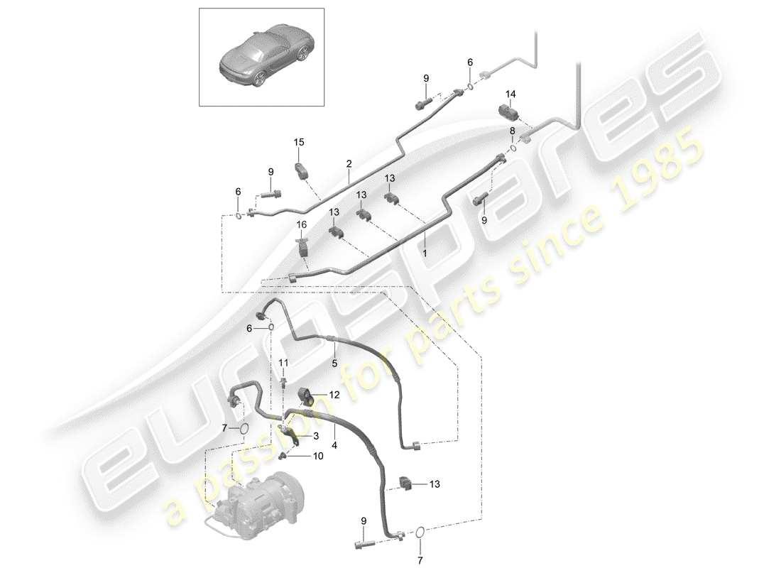 porsche 2013 (981 boxster) circuito frigorifero diagramma delle parti