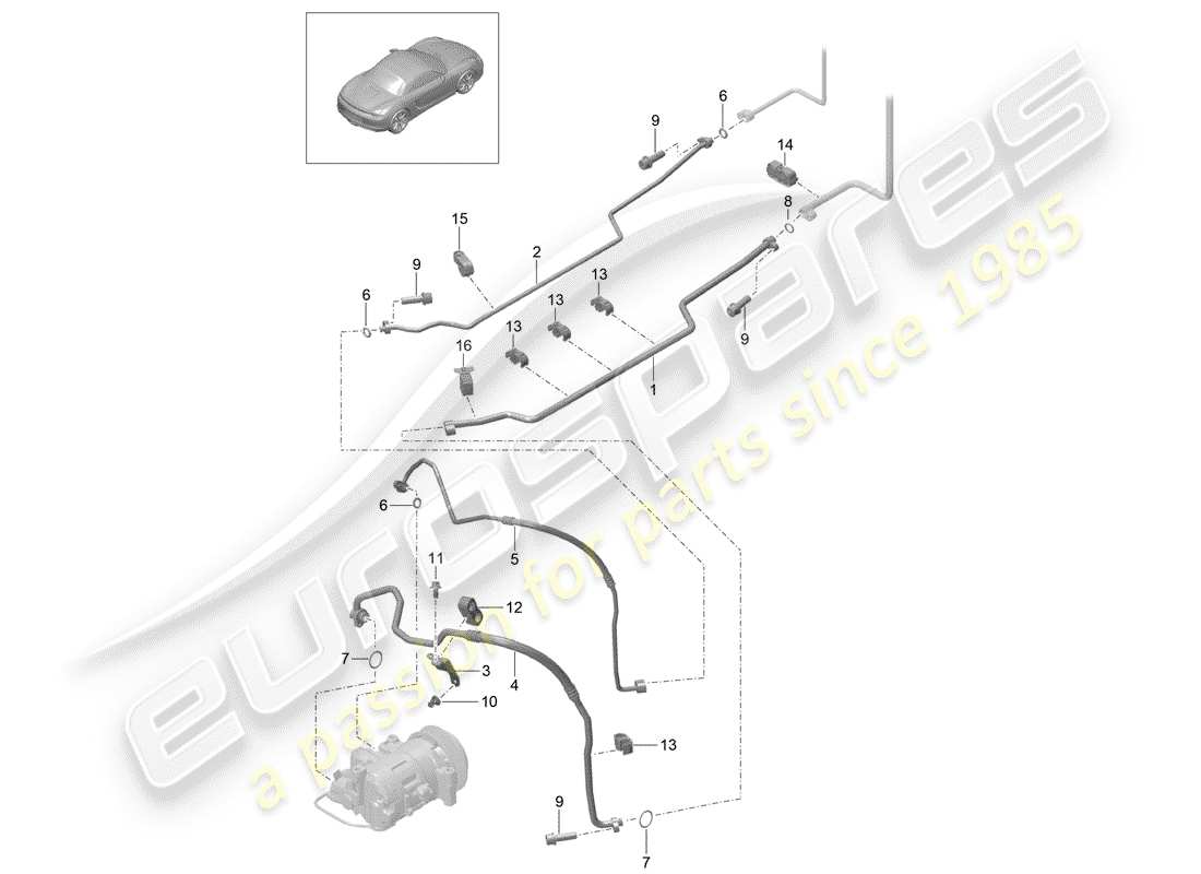 porsche boxster 981 (2013) schema delle parti del circuito frigorifero