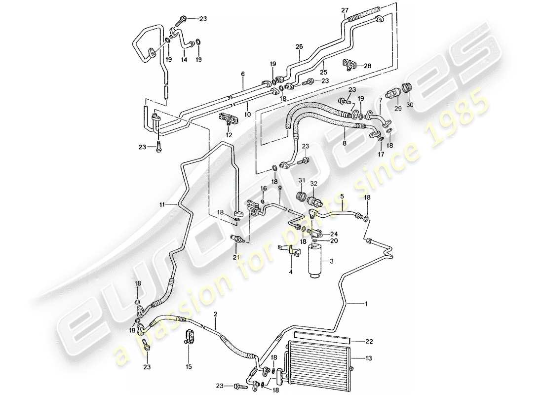 porsche 2001 (996 gt3) schema delle parti del circuito frigorifero