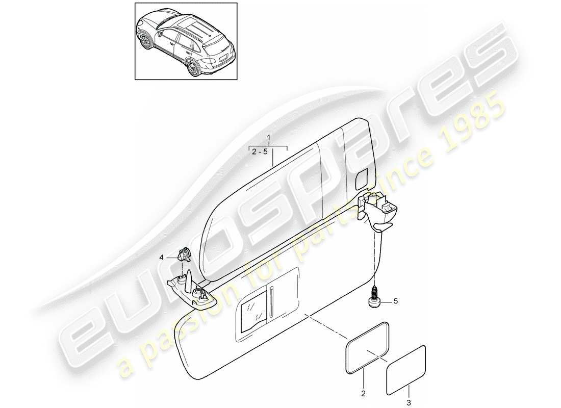 porsche 2014 (cayenne e2 92a) schema delle parti delle visiere parasole
