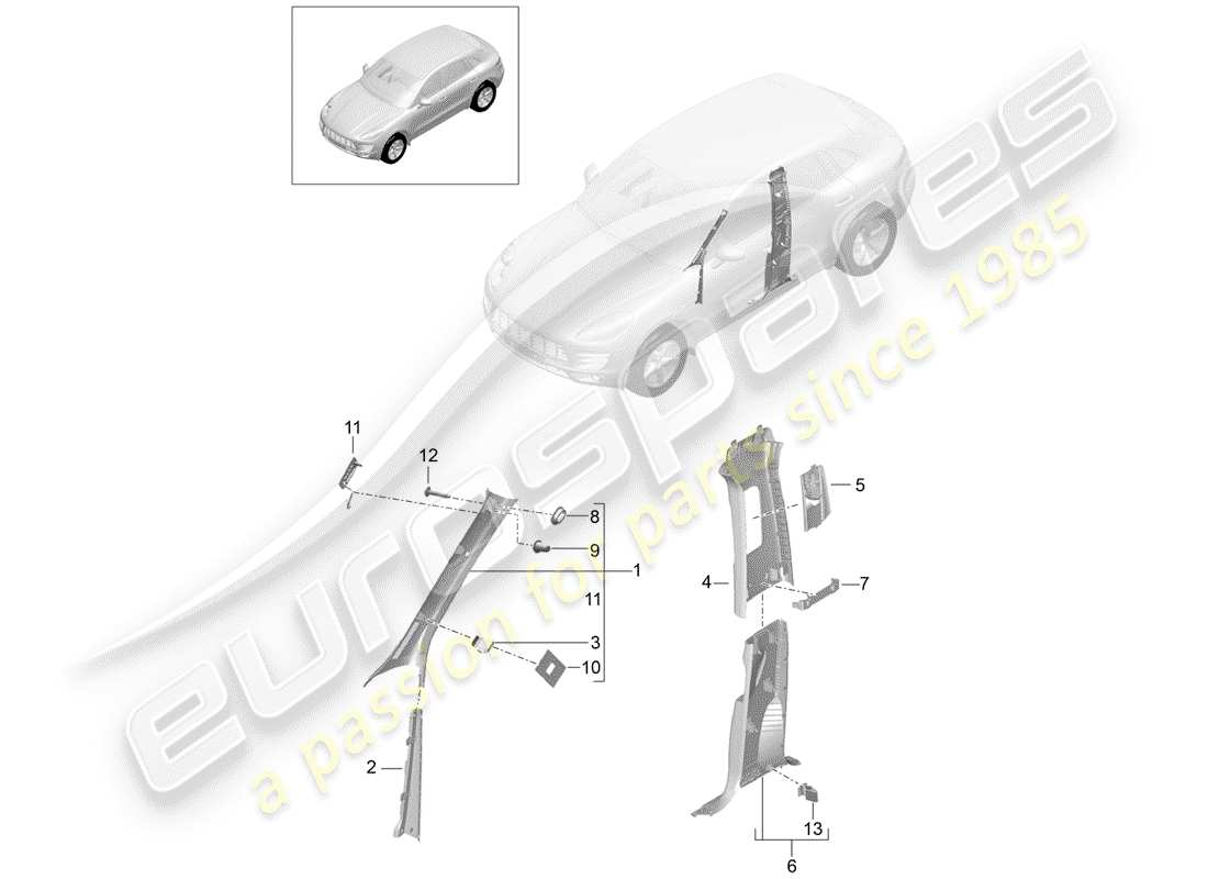 porsche 2016 (macan) diagramma delle parti del montante a