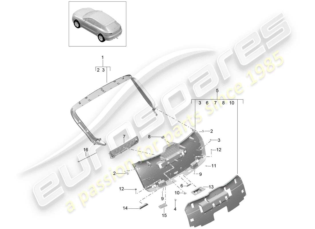 porsche 2016 (macan) diagramma delle parti trims