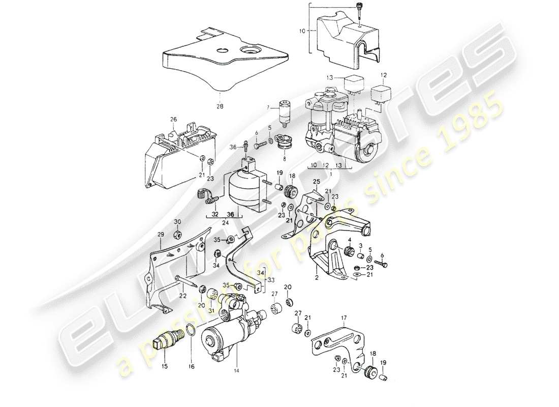 porsche 1990 (964) gruppo idraulico - impianto freno antibloccaggio -abs- - schema delle parti control