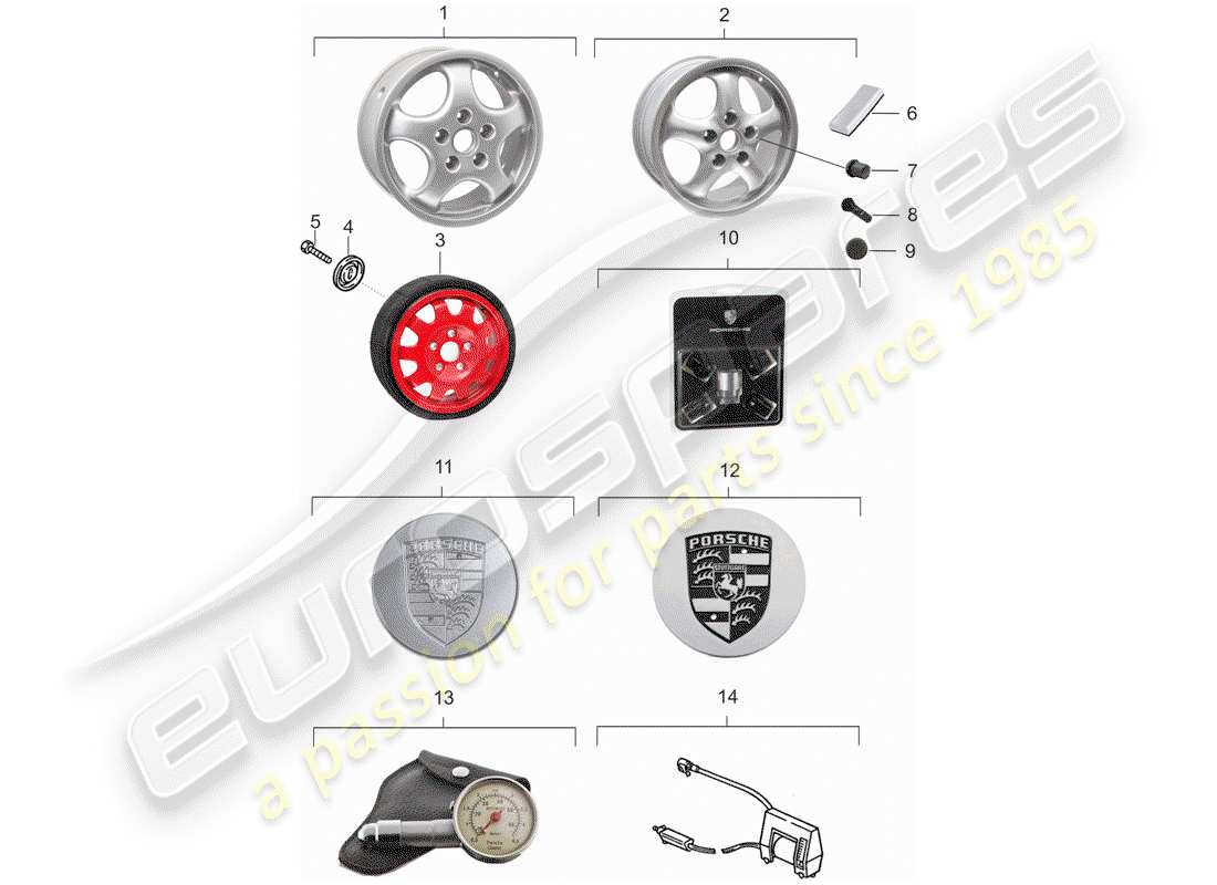 porsche 1995 (928) ruote diagramma delle parti