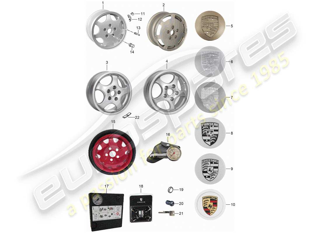 porsche 1994 (964) cerchio in lega diagramma delle parti