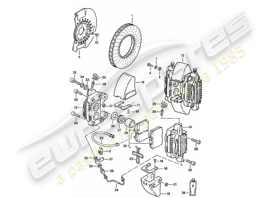 porsche 1985 (911) freno - asse anteriore diagramma delle parti