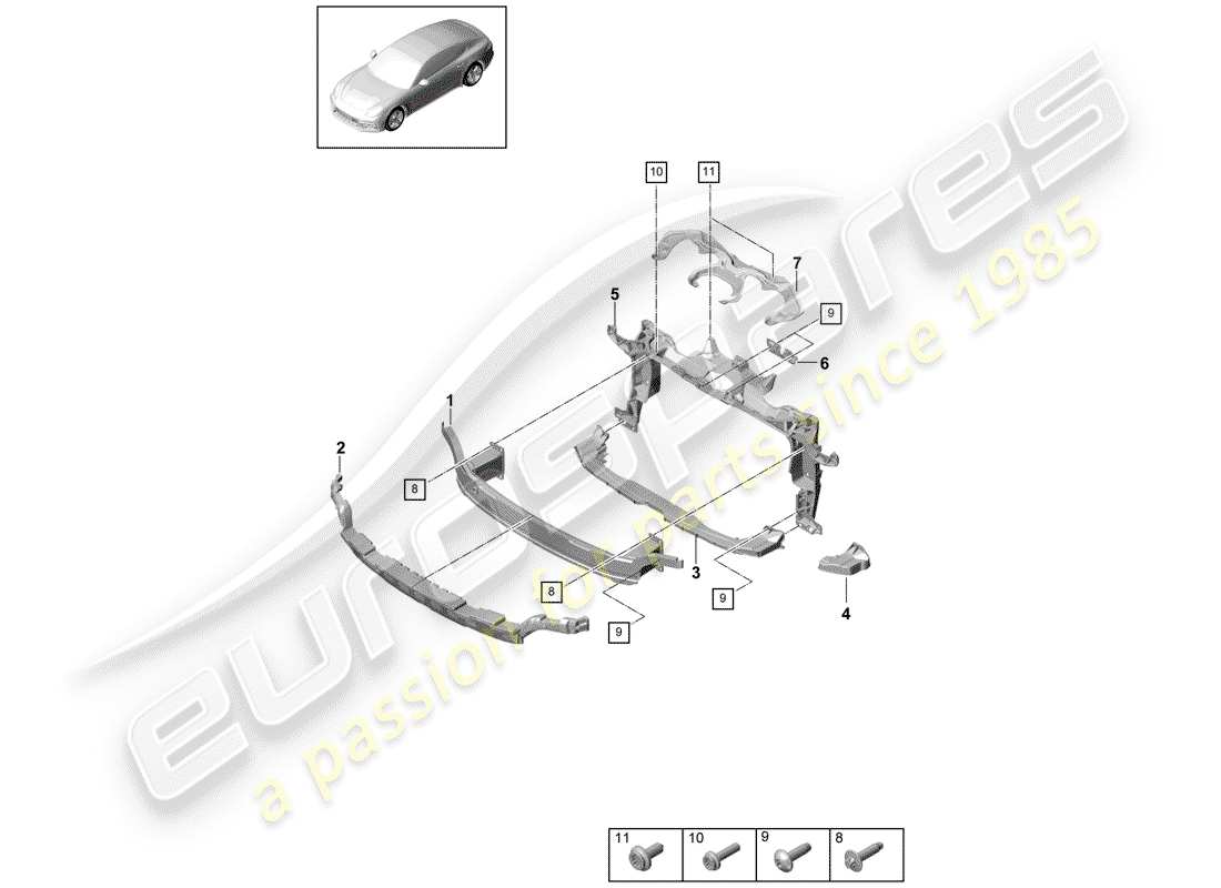 porsche 2017 (panamera 971-1) staffa paraurti schema delle parti