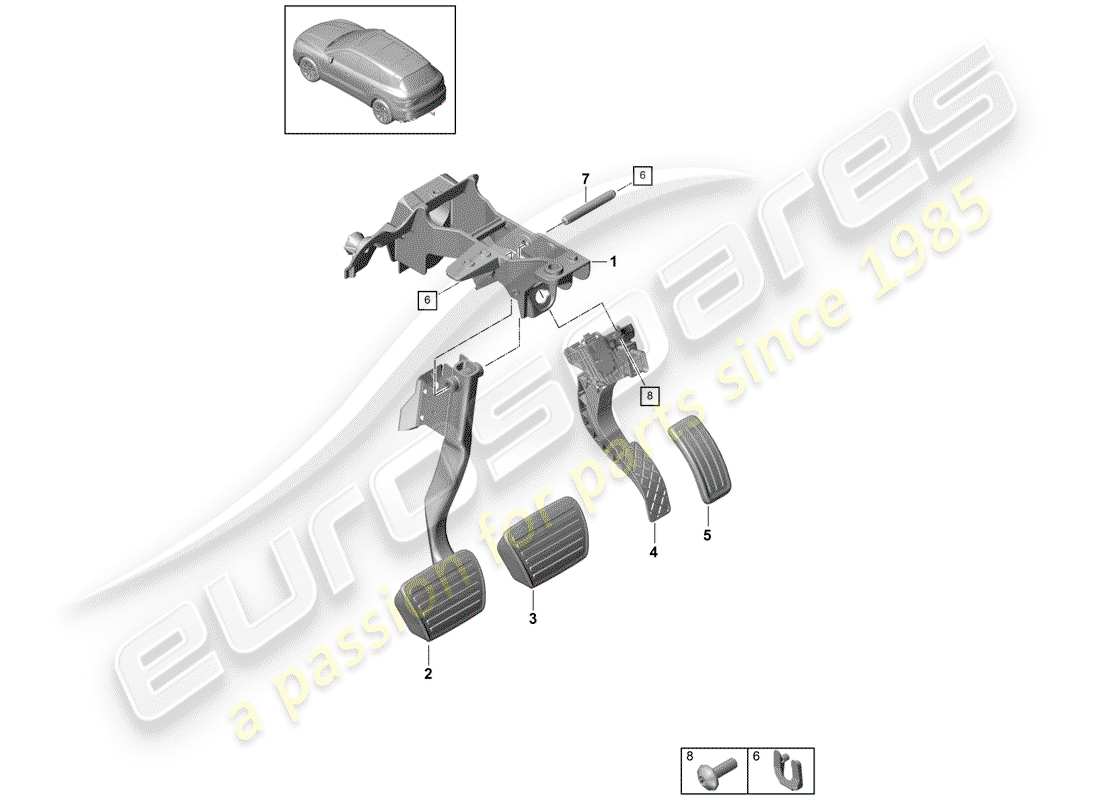 porsche 2020 (cayenne e3 9ya/9yb) freno e acc. schema delle parti gruppo pedale