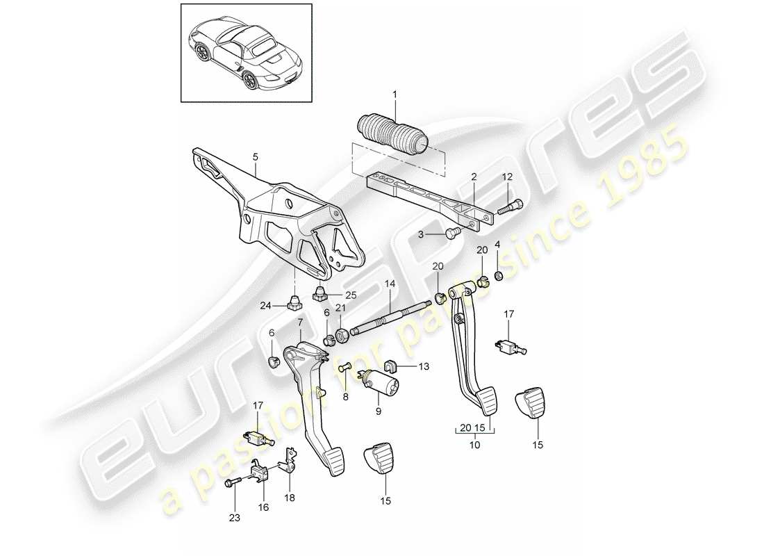 porsche 2012 (987 boxster) pedali diagramma delle parti