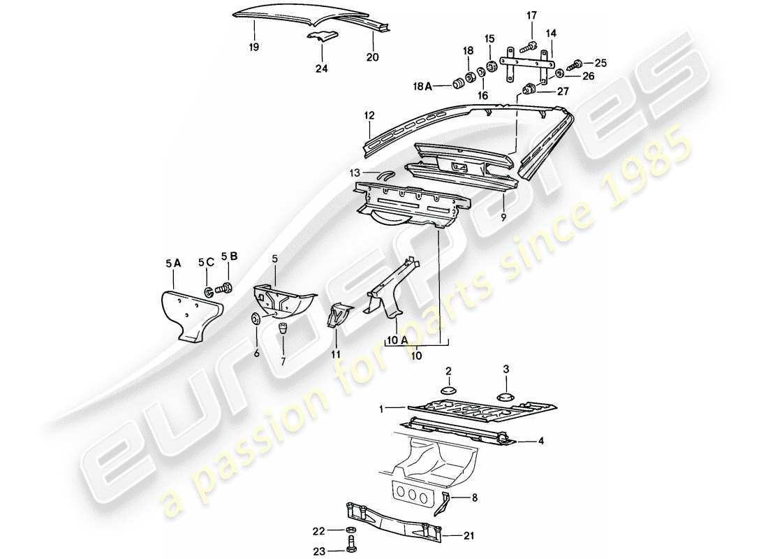 porsche 1979 (924) supporto della trasmissione - pavimento bagagliaio - tetto schema delle parti