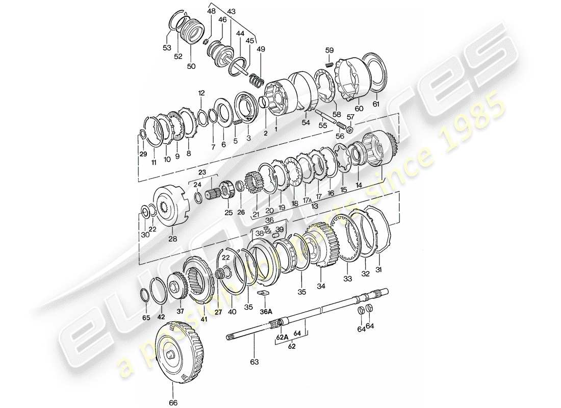 porsche 1977 (924) meccanismo di cambio - cambio automatico diagramma delle parti