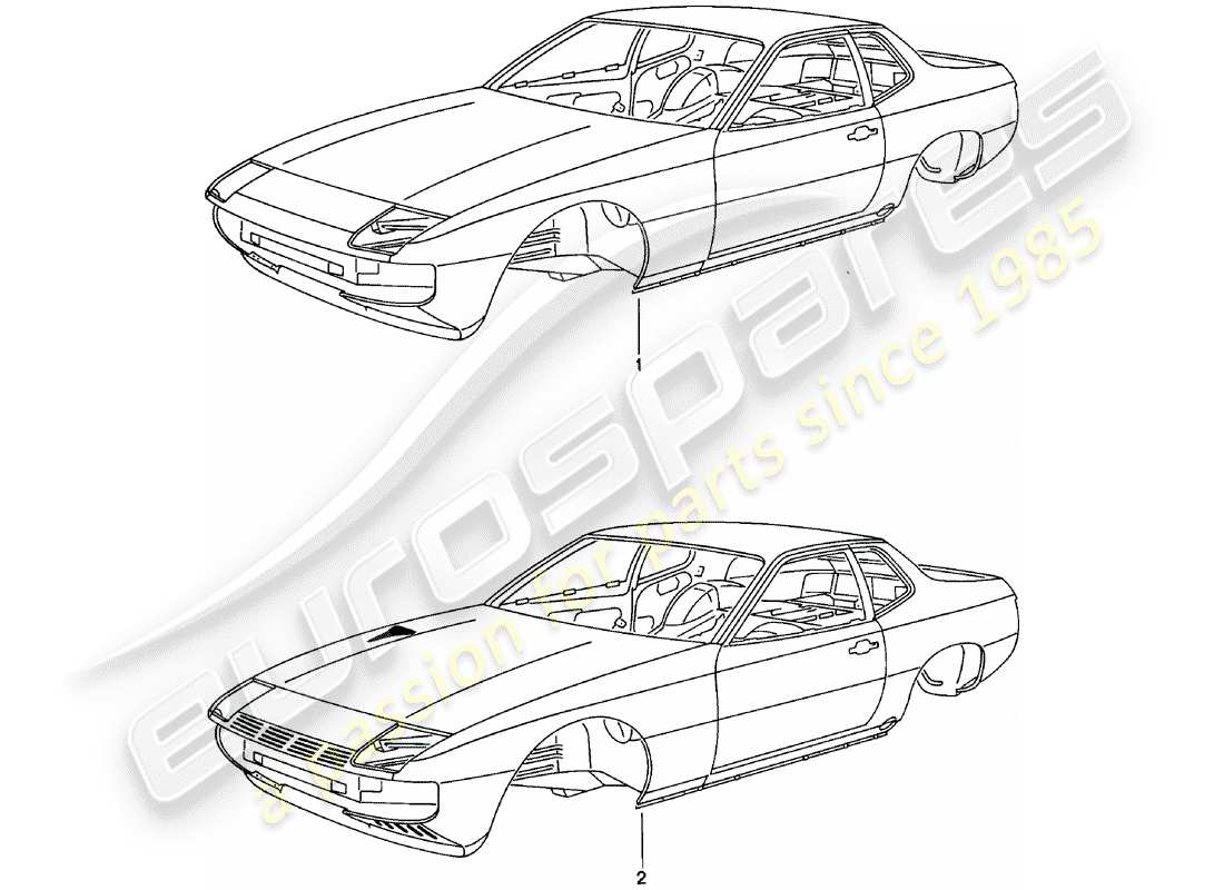 porsche 1981 (924) carrozzeria - verniciata - sigillata - con: - protezione sottoscocca - solo scocce - disponibile solo da corrente - modello anno disponibile schema delle parti