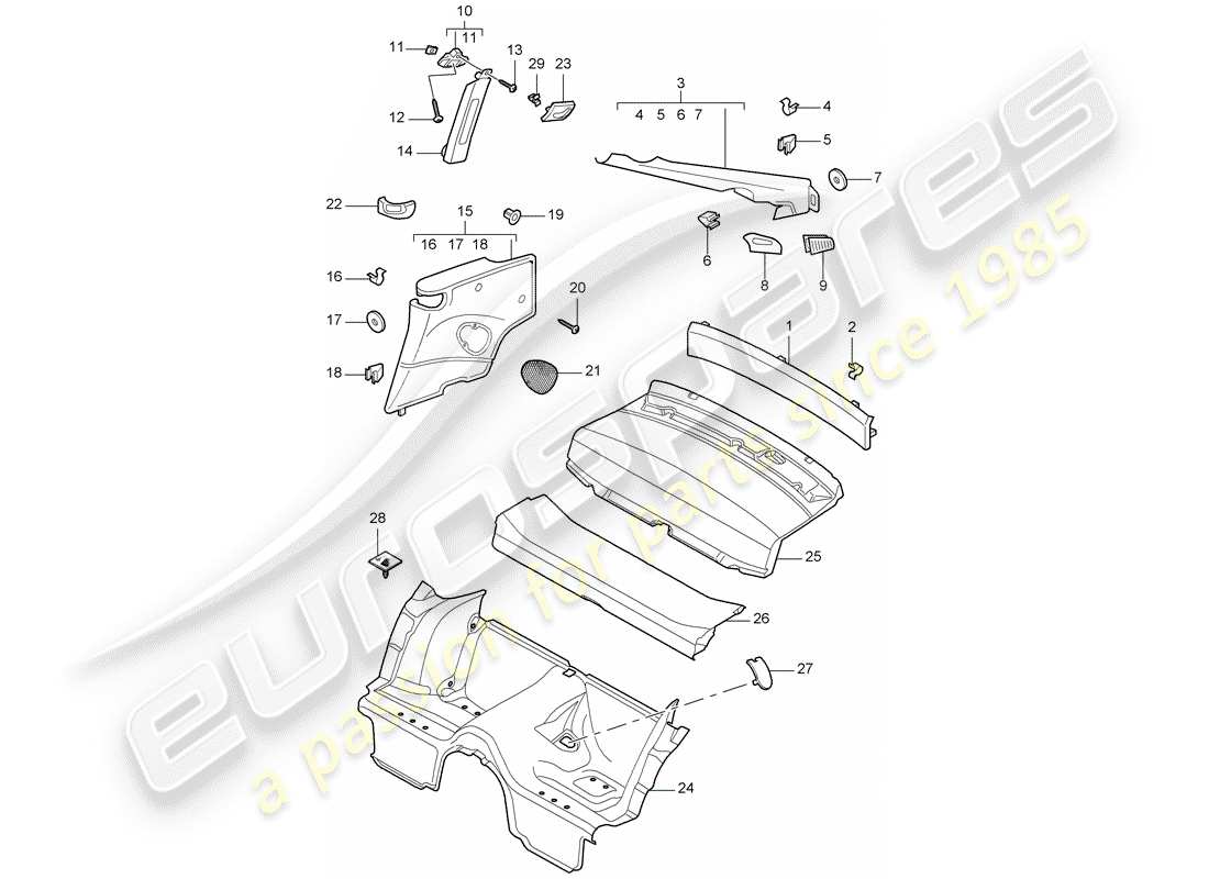 porsche 2005 (997-1) finiture diagramma delle parti