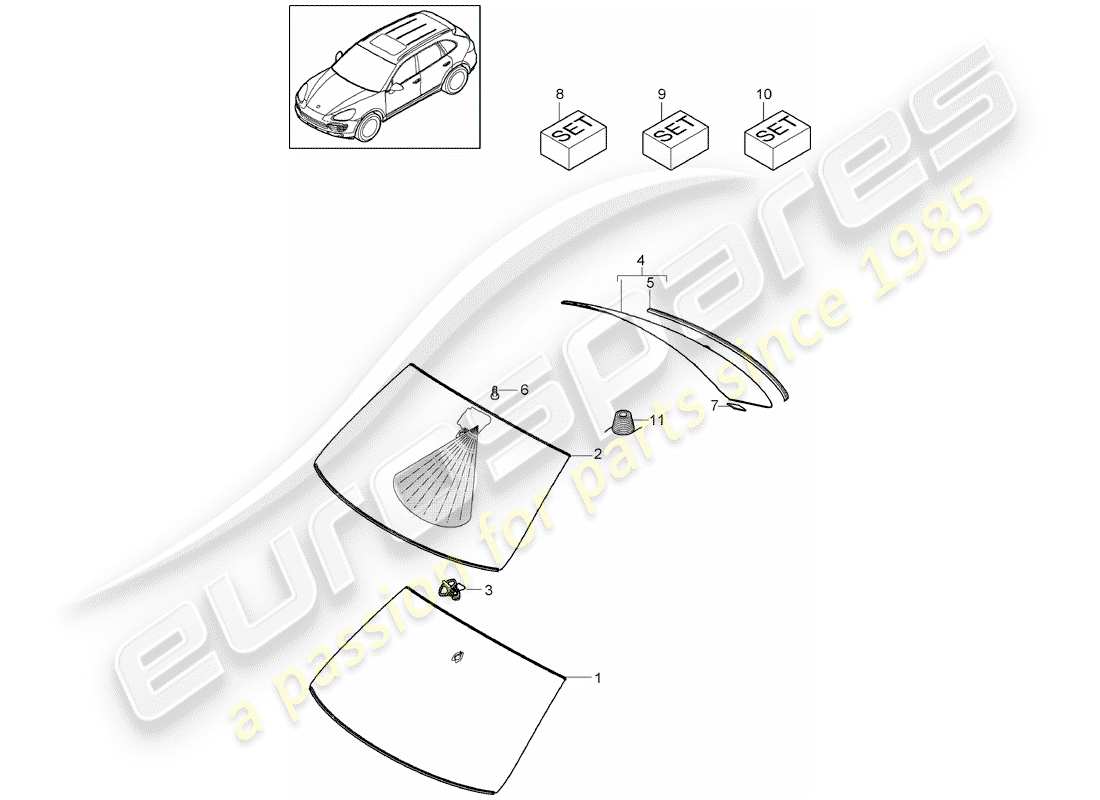 porsche 2014 (cayenne e2 92a) occhiali da finestra schema delle parti