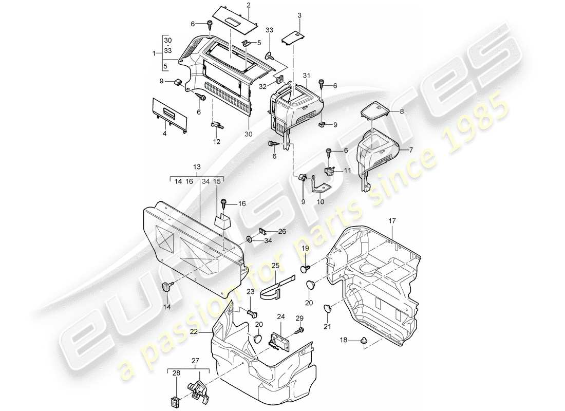 porsche 2007 (987 boxster) compartimento bagagli diagramma delle parti
