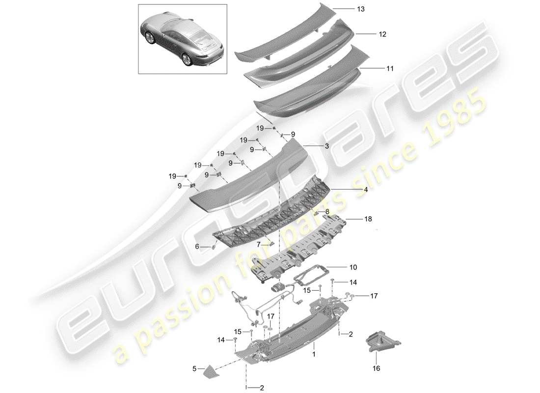 porsche 2012 (991-1) spoiler posteriore diagramma delle parti