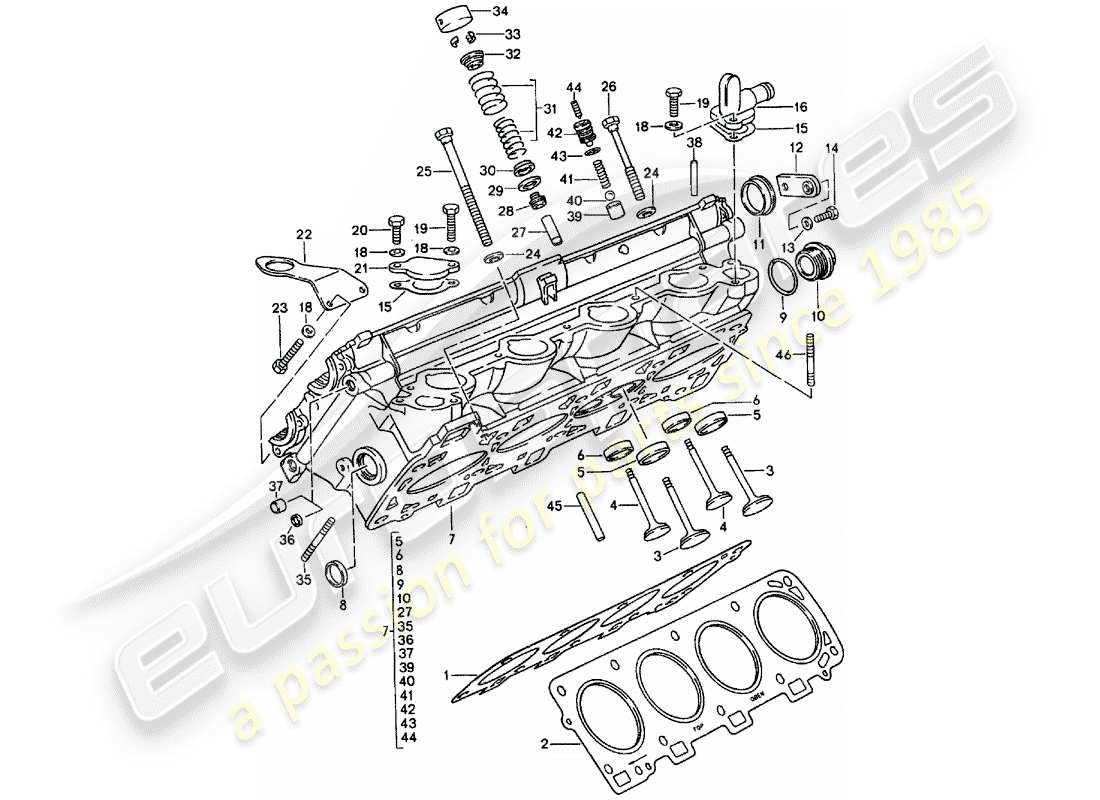 porsche 1990 (928) testata - - set di riparazione per manutenzione - vedi illustrazione: esploso delle parti