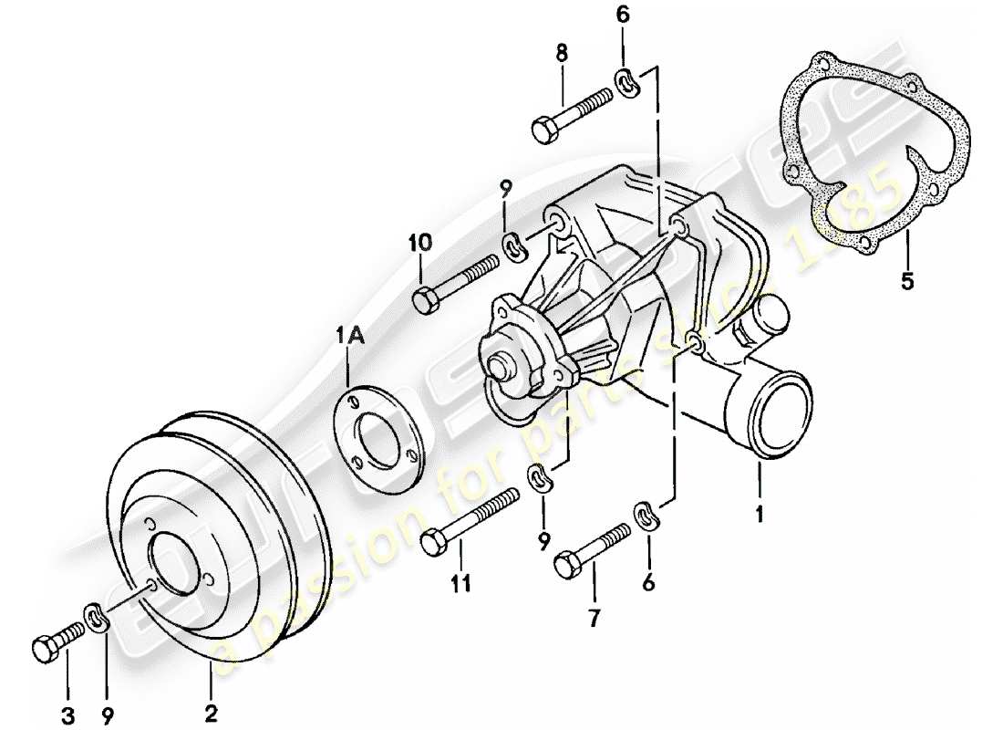 porsche 1981 (924) schema delle parti della pompa dell'acqua