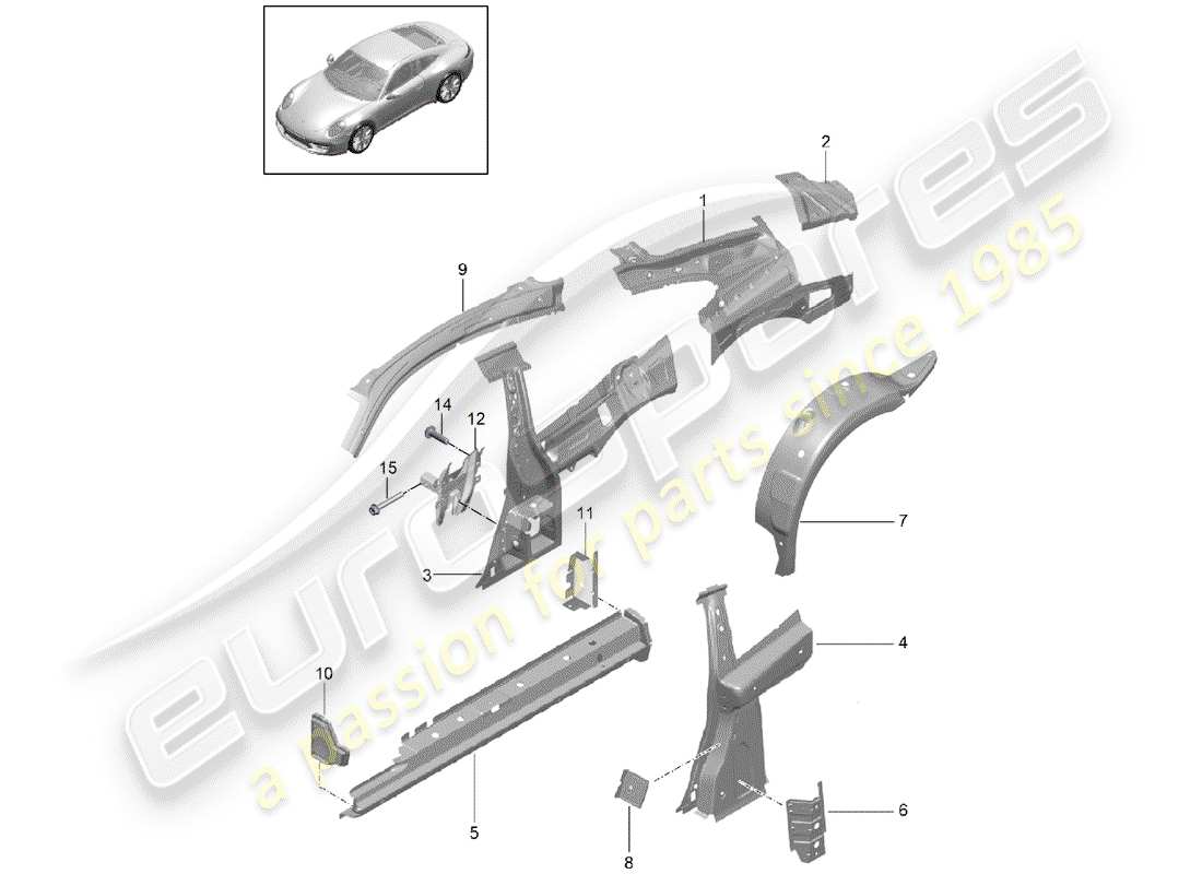 porsche 2014 (991-1) pannello laterale diagramma delle parti