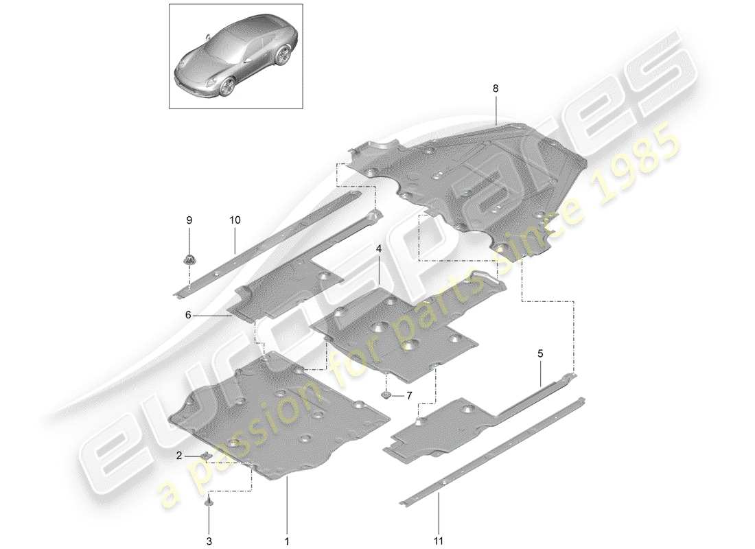 porsche 2012 (991-1) rivestimento sottoscocca diagramma delle parti
