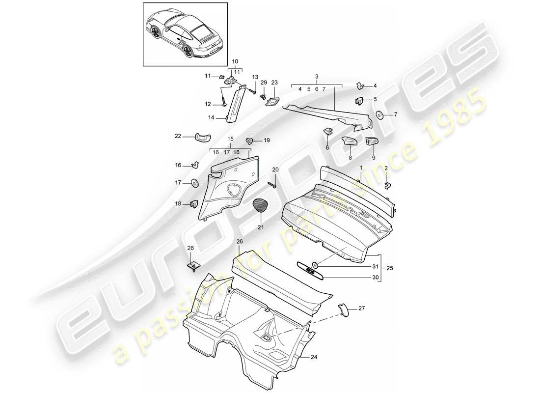 porsche 2011 (997-2 turbo / gt2 rs) diagramma delle parti trims