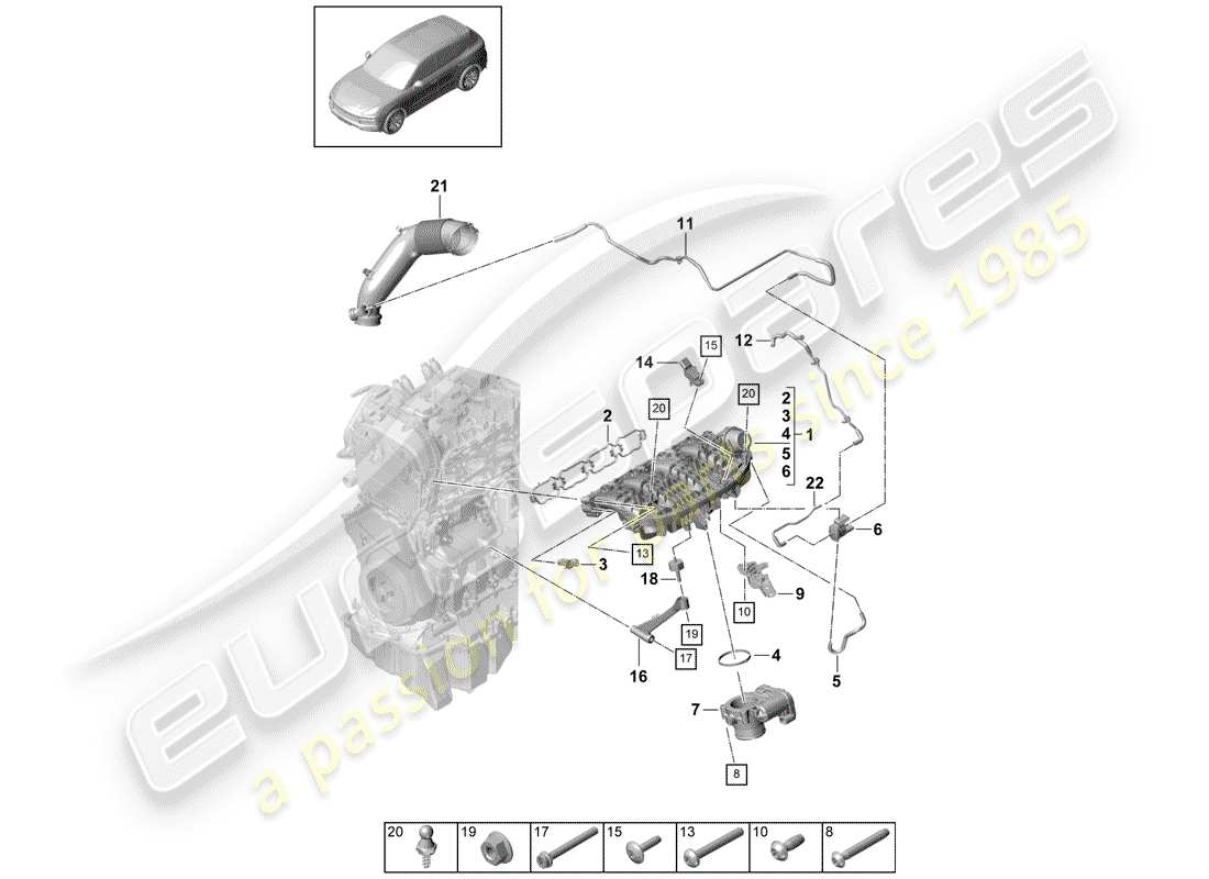 porsche 2020 (cayenne e3 9ya/9yb) distributore aria aspirata schema delle parti